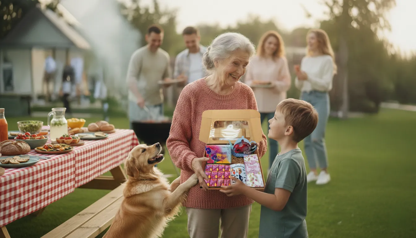 Подарочный набор для бабушки — чай, сладости, открытка